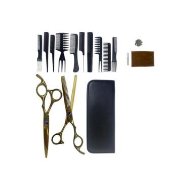 Imagem de Kit de tesouras de cabeleireiro e conjunto de pentes de desbaste de 6 