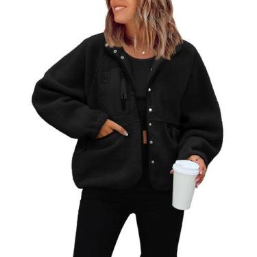 Imagem de Casaco feminino ReachMe Sherpa Fuzzy Fleece, casaco de inverno preto