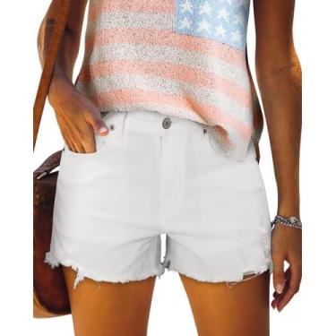 Imagem de Shorts jeans Onlypuff, cintura média, rasgados, brancos para mulheres