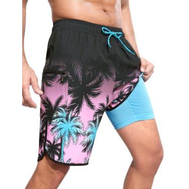 Imagem de Shorts de natação SILKWORLD masculinos Quick Dry com bolsos com zíper