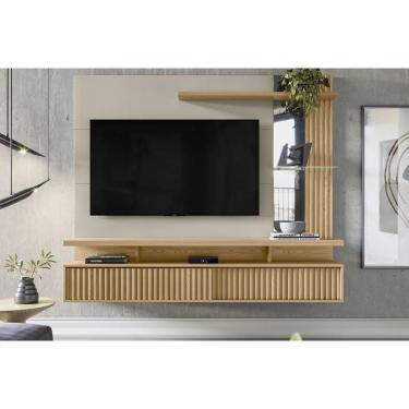 Imagem de Painel Home P/ Tv Até 60 Pol Maragogi C/ 2 Porta E 2 Prateleiras 182x154cm Carvalho/off White - Linea Brasil