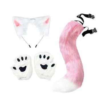 Imagem de Baoblaze Conjunto de orelhas e cauda de gato e, fantasia de animal de pelúcia para cosplay, baile de máscaras, Rosa