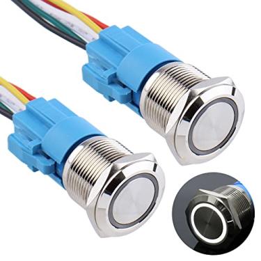 Imagem de DMWD 2 peças interruptor de botão de travamento de 19 mm à prova d'água 12 V-24 V anel led 1NO 1NC autotravamento liga/desliga metal redondo 3/10.2 cm orifício de montagem com plugue de soquete de fio