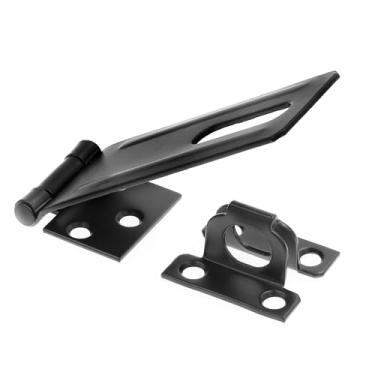 Imagem de Prime-Line U 117178 Trava de dobradiça de ferrolho de segurança para porta e portão com grampo fixo de 11 cm com parafusos preto fosco (pacote único)