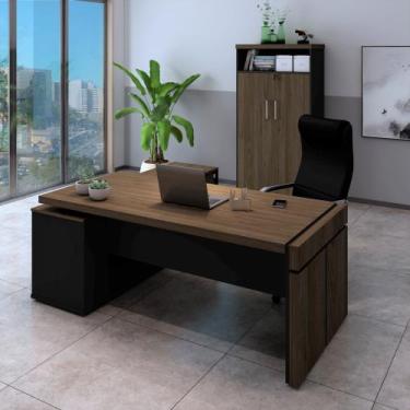 Imagem de Conjunto Estação Connect e Armário com Nicho Cor Charuto com Preto - A