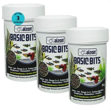 Imagem de Alcon basic bits 30g para peixes tropicais kit com 3