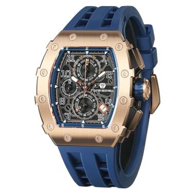 Imagem de Relógios TSAR BOMBA para Homens - Relógio Quadrado de Luxo Tonneau - Vidro de Safira de Quartzo Japão - Cronógrafo - Impermeável 50M - Calendário Luminoso