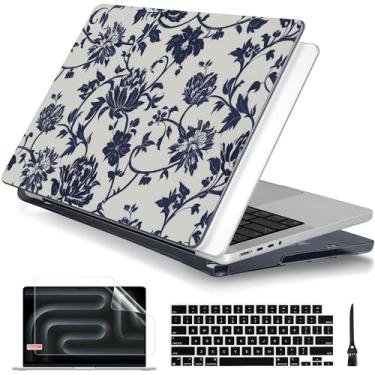 Imagem de Batianda Capa para MacBook Pro de 16 polegadas versão 2024 2023 2021 com chip M4 M3 M2 M1 Pro/Max, capa protetora leve e fina, estampa criativa com capa de teclado e protetor de tela, flores marinhas