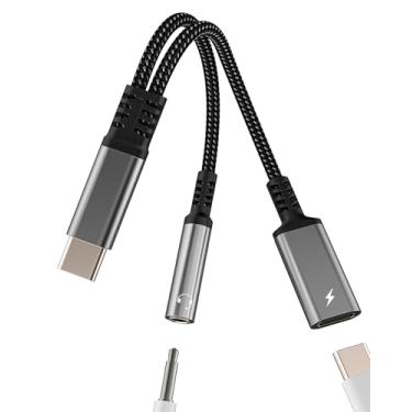 Imagem de Adaptador de fone de ouvido USB C para AUX para iPhone 16 15 Pro Max (2 em 1) com conector de áudio de 3,5 mm compatível com Samsung Splitter Dongle Cord para telefone Apple com fio Android fêmea para