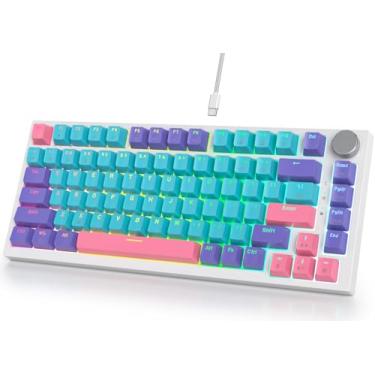 Imagem de Fogruaden Teclado mecânico com fio 75% troca a quente, interruptor vermelho, teclado mecânico TKL, suporte de junta, teclado compacto para jogos RGB retroiluminado com botão de volume (Coringa)