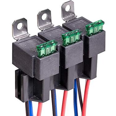 Imagem de Gebildet 3 Peças 12V Relé Fusível Interruptor 12 AWG Conjunto de Arreios com Construído-em Diodo - 30A ATO/ATC Fusível de Lâmina, 4 Pinos SPST Relés Elétricos Automotivos