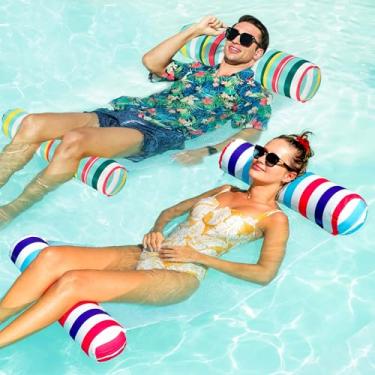 Imagem de FindUWill Pacote com 2 boias infláveis de piscina para adultos – Boias de água premium GG boias flutuantes para piscina boias flutuantes para adultos (verde claro e listrado clássico)