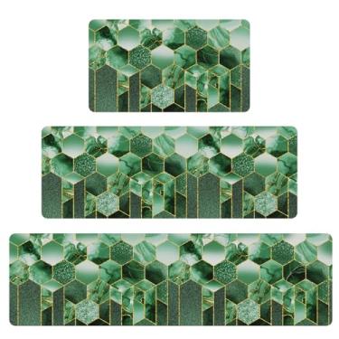 Imagem de XLHOMO Tapetes de cozinha – Conjuntos de 3 tapetes de cozinha, de couro nappa, à prova d'água, tapete de cozinha verde para cozinha, entrada, banheiro, sala de estar (44 x 76 cm + 44 x 119 cm + 44 x