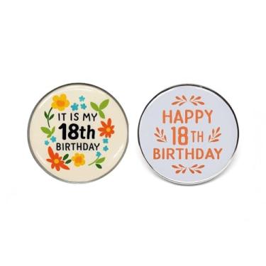 Imagem de Pacote com 2 broches de botão de aniversário de 18 anos – Emblemas redondos de festa de 3,5 cm – Designs "IT IS MY 18th BIRTHDAY" "HAPPY 18TH BIRTHDAY" – Acessórios divertidos para unissex, One size