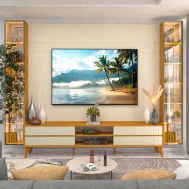 Imagem de Rack com Painel para Tv 84 Polegadas com Led 4 Gavetas 2 Portas 293cm 100% Mdf Luminare/magnífico Off White/Naturale