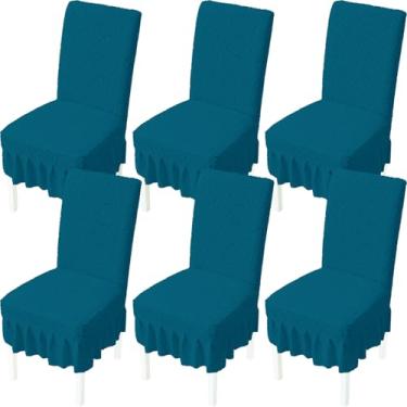 Imagem de AOSCTELF Conjunto de 6 capas de assento elásticas com bainha de saia, capas de cadeira elásticas laváveis para sala de jantar, restaurante, banquete - verde escuro