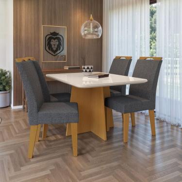 Imagem de Conjunto 120x77cm Tampo Mdf e Vidro com 4 Cadeiras Evora Marrom/Cinza/Off White