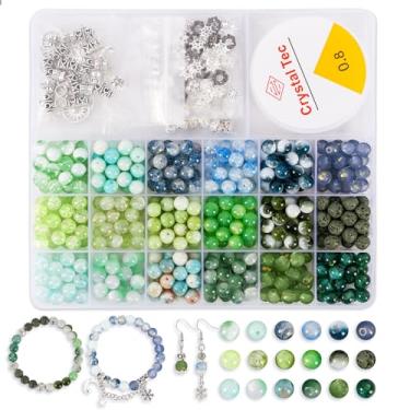 Imagem de Contas de vidro para fazer joias, contas de vidro de 18 cores para kit de fabricação de pulseiras, suprimentos de fabricação de joias DIY para adultos, kit de fabricação de brincos de pulseiras (verde