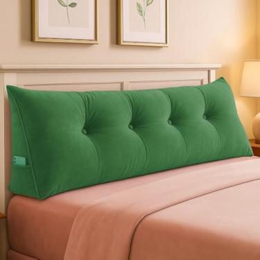 Imagem de Almofada para Cabeceira Mel Travesseiro com Encosto e Apoio para Lombar com Porta Celular, Leitura, Descanso(Verde,0,90)