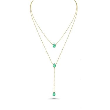 Imagem de Colar longo banhado a ouro 18K azul verde vermelho com pingente em camadas para mulheres (esmeralda, rubi, espuma do mar, céu, safira), colar delicado com pedra do mês de nascimento para presente.