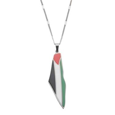 Imagem de KummerSaprk Colar com bandeira da Palestina grátis, colar da Palestina, cachecol e pingente de mapa palestino, traga-os para casa agora, cessar-fogo agora, presentes para mulheres e homens, Metal, Sem