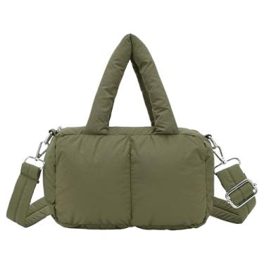 Imagem de Bolsa pequena acolchoada para mulheres bolsa tiracolo acolchoada bolsa de ombro inchada com alça removível verde militar