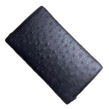 Imagem de Bolsa de mão autêntica para homens de negócios de pele de avestruz clássica preta com senha de couro exótico genuíno bolsa de pulso masculina bolsa de cartão