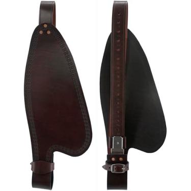 Imagem de Jeereal Par de para-lama de substituição de sela ocidental de couro com alças Hobble, fivelas Blevin de aço inoxidável, para-lamas de sela para cavalo (marrom escuro)