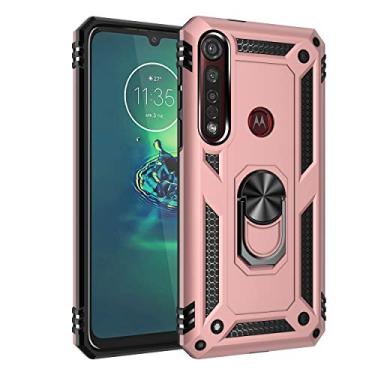 Imagem de SORAKA Capa para Motorola One Macro com anel capa Motorola Moto G8 Plus TPU suave para-choques rígido PC capa traseira com placa de metal para montagem magnética no carro