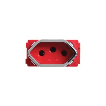 Imagem de Módulo de Tomada Universal Vermelho e Cromado 2P+T de 20 Ampères da Linha Novara - DC1200-42 - DICOMPEL