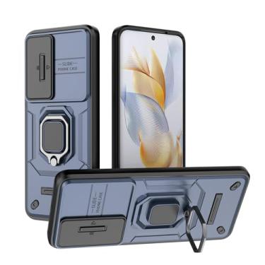 Imagem de SORAKA Capa para Honor 90 com suporte de anel e tampa deslizante para câmara capa Honor 90 com placa metálica para suporte magnético de carro capa de dupla camada em PC e TPU