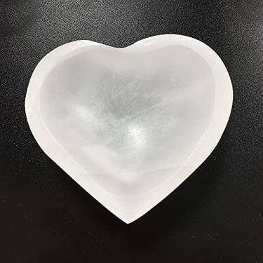 Imagem de RXSTONES Tigela de selenita de 10 cm esculpida à mão em formato de coração para limpeza, carregamento, mancha, cura, decoração ou presente