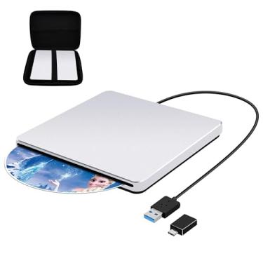 Imagem de Guamar Unidade externa de CD DVD: Superdrive USB 3.0 portátil para Mac MacBook Read Write - Plug & Play para laptop, PC, Windows com adaptador USB-C/estojo de transporte - Alumínio (prata)