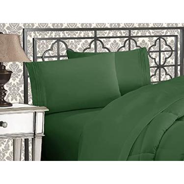 Imagem de Elegant Comfort Luxuoso conjunto de lençóis de cama de 4 peças de microfibra de qualidade premium 1500 de alta qualidade, bordado de três linhas, resistente a rugas e desbotamento, King, verde caçador