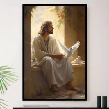 Imagem de Genérico, Quadro Jesus Cristo Pomba Branca Paz Decorativo A4 23x33cm