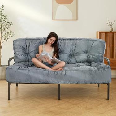 Imagem de MAXYOYO Colchão Futon de 20 cm, tamanho casal extra grosso futons sofá-cama para adultos, colchão de veludo com enchimento de espuma desfiada (moldura não incluída)