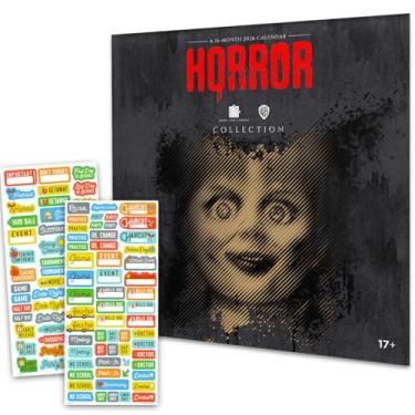 Imagem de Coleção de terror mini calendário 2026 - Deluxe 2026 filme de terror clássico assustador 17,8 x 17,8 cm pacote com mais de 100 adesivos de lembrete (presentes Lasher, material de escritório)