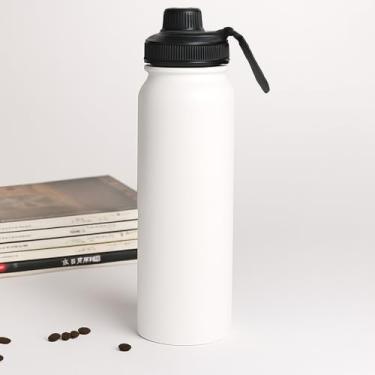 Imagem de Garrafa Térmica de Água em Aço Inox, 800ml, Com Alça e Bico para Academia (BRANCA)
