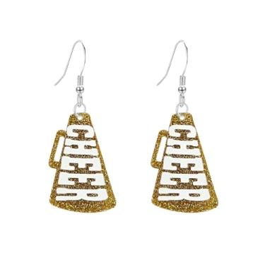 Imagem de Brincos coloridos feitos à mão megafone de torcida feitos à mão em acrílico com glitter fofo líder de torcida esporte dia de jogo para mulheres amantes de esportes joias presentes, Zinco Acrílico, Sem