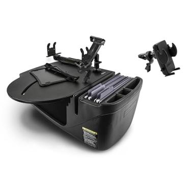 Imagem de AutoExec AE-RMCD-PM-TAB-PS-VC-BT Roadmaster Mesa de carro e estação de trabalho portátil com suporte para telefone, suporte para tablet, suporte de impressora e clipe de ventilação do telefone, preto