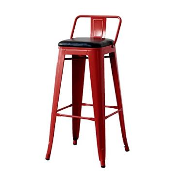 Imagem de GRFIT Cadeira de bar 73,7 cm moderna simples cadeira de metal mesa de bar cadeira alta cadeira de bar quadrada com encosto bancos de bar ajustáveis (cor: Rojo, Tamanho: 1)