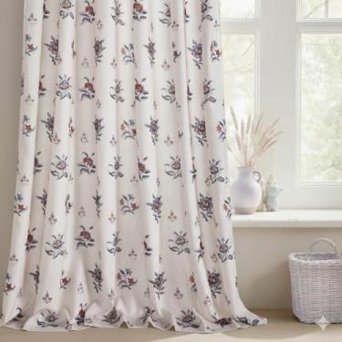 Imagem de StangH Cortinas de linho estampadas retrô para quarto de menina do bebê - Cortinas grossas de privacidade com bolso para varão - Padrão floral vintage elegante para sala de jantar, 2 painéis, 132 x