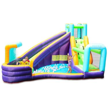Imagem de Tobogã Inflável AirMyFun, Piscina de Splash com Soprador de Ar, Casa de Pula-Pula Aquático para Crianças, Diversão Molhada e Seca,