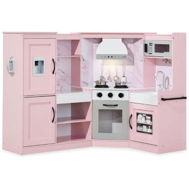 Imagem de Cozinha Infantil em Madeira interativa com Luzes, Sons, Máquina de Fazer Gelo, Exaustor, Forno e Micro-ondas, Best Choice Products, Rosa