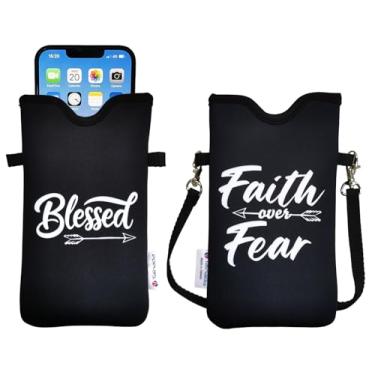 Imagem de Tainada Bolsa de neoprene masculina e feminina com alça transversal/cordão de pescoço para iPhone 16/15/14 Pro Max, 16/15/14 Plus, Samsung S25, A55, Google Pixel 9 (Blessed)