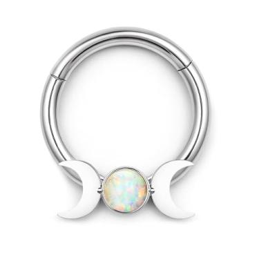 Imagem de BodyBonita Anéis de septo opala 16G CZ, joia de septo de aço cirúrgico 316L, piercing de argola de nariz, Helix Tragus Rook Daith Piercings para mulheres e homens prata/ouro 8 mm, 16g(1.2mm)-8mm, Aço