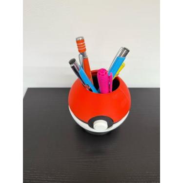 Imagem de Suporte Para Canetas Pokébola Pokémon Com Base Porta Lápis - JM3D