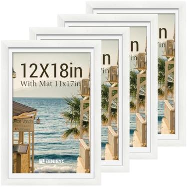 Imagem de Conjunto de moldura de pôster de 30 x 45 cm - pacote com 4, molduras brancas de madeira maciça - vidro temperado - exibe fotos 28 x 43 com tapete ou 30 x 46 sem decoração de quarto, escritório