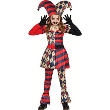 Imagem de Fantasia Halloween Infantil pra Meninas Palhaça Arlequina Luxo com Cha
