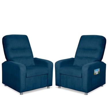 Imagem de Kit 02 Poltrona Do Papai Reclinável Confortável Suede Azul Marinho